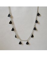 Black Triangle Drop Long Necklace Textured Silver Metal Chain Faux Snake... - $24.00