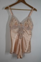 Vtg Victoria&#39;s Secret P XS Pink Satin Lace One Piece Romper Lingerie Teddy - £62.69 GBP