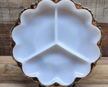 Vintage White Anchor Hocking Milk Glass Plate/Relish Tray Gold Trim Divi... - $17.59