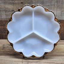 Vintage White Anchor Hocking Milk Glass Plate/Relish Tray Gold Trim Divided MCM - £14.06 GBP