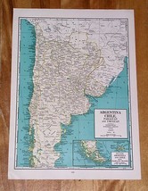 1941 Original Vintage Wwii Map Of Argentina Chile / Brazil / South America - $24.22