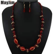 New Vintage crystal Colored glaze red Necklace jewelry sets ceramics bead Bohemi - £11.39 GBP