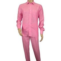 Men INSERCH premium Soft Linen Breathable 2pc Walking Leisure suit LS29116 Pink image 2