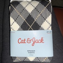 Cat &amp; Jack Toddler Girls Size 4T-5T Black White Opaque Footed Tights 1 Pair - $9.89