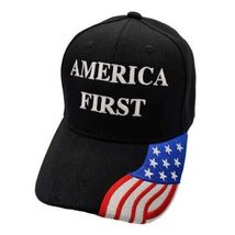 LOT (6) &quot;America First&quot; Embroidered Hats Black w/Flag Bill Trump Cap New! - £55.00 GBP