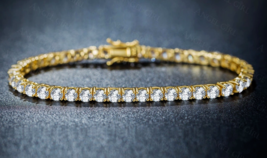 10Ct Round Simulated Diamond Tennis Bracelet 14K Yellow Gold Plated Silver - £120.50 GBP