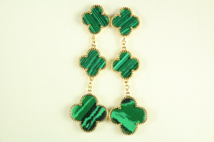 Triple Hanging Malachite Motif Gold Plated Earrings