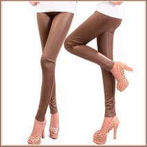 Spliced Brown or Black Lycra Elastic Waist Skinny Stretch Pants Leggings