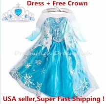 Kids Girls Dress Frozen Elsa Anna Party costume Princess + Free Crown 2-10Y - £10.35 GBP