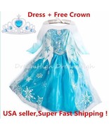 Kids Girls Dress Frozen Elsa Anna Party costume Princess + Free Crown 2-10Y - £10.26 GBP