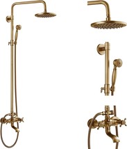 Aolemi Antique Brass Tub Shower Faucet 8 Inch Shower Head Vintage Shower Fixture - £181.44 GBP