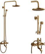 Aolemi Antique Brass Tub Shower Faucet 8 Inch Shower Head Vintage Shower... - £177.56 GBP