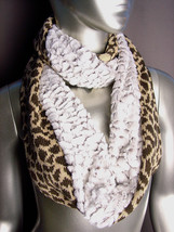 WARM EXOTIC Beige Brown Leopard Knit Faux Fur Chinchilla Infinity Eternity Scarf - £12.86 GBP