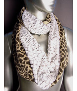 WARM EXOTIC Beige Brown Leopard Knit Faux Fur Chinchilla Infinity Eterni... - £12.82 GBP