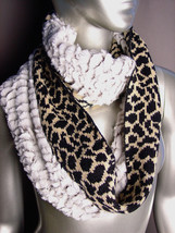 WARM EXOTIC Black Beige Leopard Knit Faux Fur Chinchilla Infinity Eterni... - £12.77 GBP