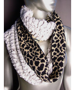 WARM EXOTIC Black Beige Leopard Knit Faux Fur Chinchilla Infinity Eterni... - £12.82 GBP