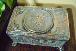 antique important copper- silver plated jewelry box with four - $187.11