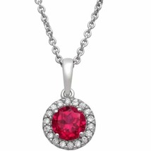 Brilliance Fine Jewelry Sterling Silver Necklace Created Ruby Halo Pendant NEW - £28.45 GBP
