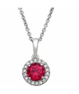 Brilliance Fine Jewelry Sterling Silver Necklace Created Ruby Halo Penda... - £28.12 GBP