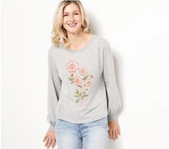 Candace Cameron Bure Pressed Floral Graphic Tee (Lt Heather Grey, XXS) A473212 - $19.77