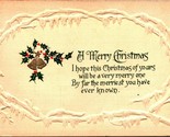 Holly Bells Icicle Border A Merry Christmas Embossed 1914 DB Postcard  - £3.08 GBP