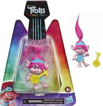 Trolls World Tour Poppy Pretend Play Toy Figure w/ Guitar Pink Hair Rock n&#39; Roll - £8.29 GBP