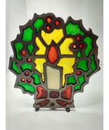 Vintage Christmas Wreath Candler Holder Cast Iron Stained Glass  Tiffany... - £10.19 GBP