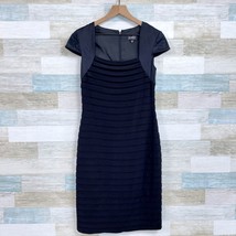 Adrianna Papell Shutter Pleat Sheath Dress Black Short Sleeve Evening Wo... - $34.64