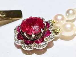 Victorian 17k 18k Ruby Diamonds Daisy clasp Pearls French Necklace - £3,184.52 GBP