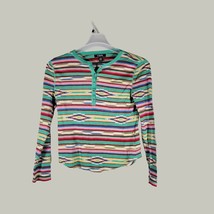 Chaps Girls Shirt Petite Medium Kids Classics Green Striped Pattern - £11.53 GBP