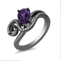 Black Rhodium Sterling Silver with 1/6 CTTW Diamond and Amethyst Ursula Ring - £37.39 GBP