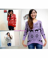 Japan High Low Holiday Reindeer Snowflake  Intarsia Knit Sweater! FREE S... - £8.85 GBP