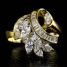 Vintage 1.50Ct Marquise CZ Diamond Baguette Cocktail Ring 14K Yellow Gold Finish - £89.91 GBP