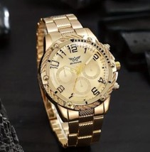 Men&#39;s Business Fashion Watch with Gold Bezel Gold Rope Quartz Fast Free ... - $19.89