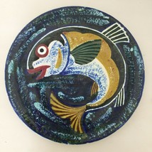 Vintage Large 14¼&quot; Spanish Art Pottery Thrown Fish Wall Hanging Plate Colorful - £83.73 GBP