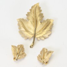 Crown Trifari Gold Tone Leaf Pin Brooch and Clip-On Earrings Set NEW - £55.12 GBP