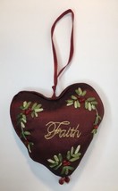 FAITH Christmas Ornament Door Knob Hanger Holly Berry Embroidered Puffy Pillow - £9.59 GBP