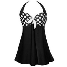 Danify Polka Dot Tie Front Halter Neck Swim Dress w Shorts Black White XL - £23.60 GBP