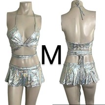 Silver Holographic Rave Mini Skirt Set~Size M - £23.10 GBP