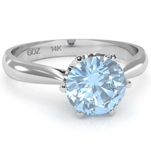Crown Setting Aquamarine Engagement Ring In 14k White Gold - £398.87 GBP