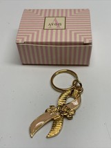 Vintage Signed Avon Pink Ribbon Goldtone Key Ring Chain 2 1/4&quot; KG Breast Cancer - £9.36 GBP
