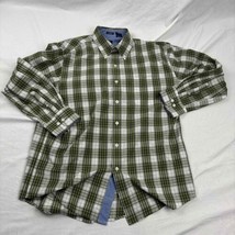 Izod Mens Shirt Green Plaid Long Sleeve Button-Up Collared Large - £9.27 GBP