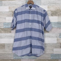 Thomas Dean Plaid Short Sport Shirt Blue Spread Collar Cotton Casual Mens Large - £23.34 GBP