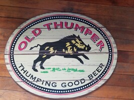 Old Thumper &quot;Thumping Good Beer&quot; Beer Sign Wooden Boar Man Cave 24 X 18 - $25.46