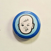 Wry Baby Parent Mommy Winking Baby Blue Pinback Button Clever Humor Collectable - £5.53 GBP