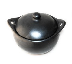 Soup Pot Black Clay Earthen Crock Pot 2 Liters Unglazed 100% Handmade in... - $67.90