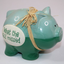Green Piggy Bank What The IRS Missed With Straw Bow Medium Size Ceramic ... - $15.44