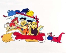The Flintstones Fred Barney &amp; families in car with Dino behind 8x10 inch photo - £7.67 GBP