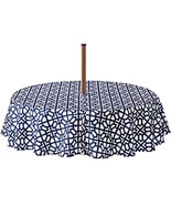 Fabric In/Outdoor Tablecloth w/Umbrella Hole,70&quot; Round, GRAPHIC TRELLIS,... - £17.40 GBP