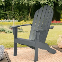 Wooden Outdoor Lounge Chair with Ergonomic Design for Yard and Garden-Gray - £113.13 GBP